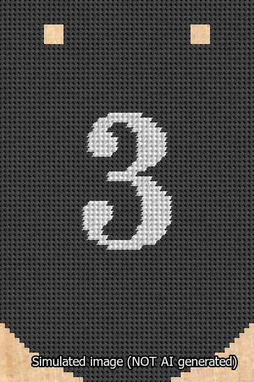A simulated image of the stitched needlepoint design: Banner 13m Curved 3 White on Black. Not A.I. generated.