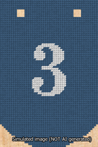 A simulated image of the stitched needlepoint design: Banner 13m Curved 3 White on Blue. Not A.I. generated.