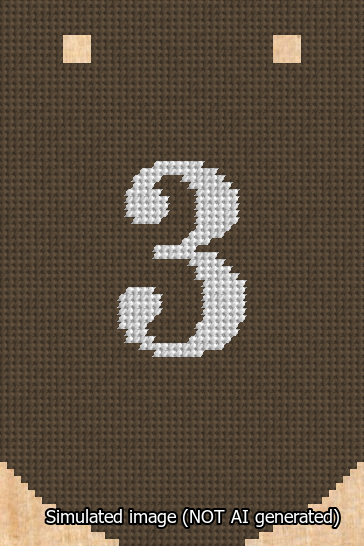 A simulated image of the stitched needlepoint design: Banner 13m Curved 3 White on Brown. Not A.I. generated.
