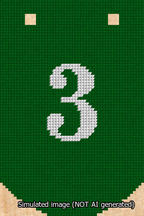 A simulated image of the stitched needlepoint design: Banner 13m Curved 3 White on Green. Not A.I. generated.