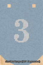 A simulated image of the stitched needlepoint design: Banner 13m Curved 3 White on Light Blue. Not A.I. generated.