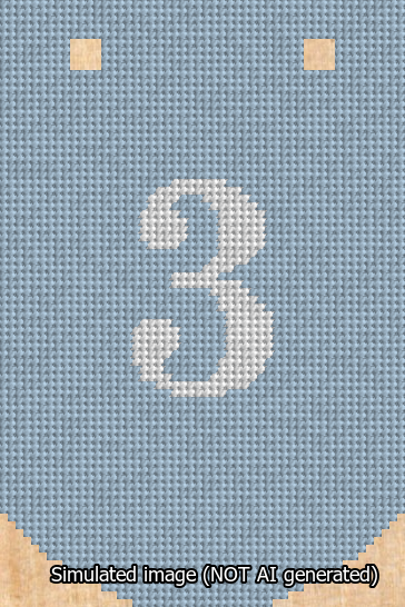 A simulated image of the stitched needlepoint design: Banner 13m Curved 3 White on Light Blue. Not A.I. generated.