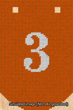 A simulated image of the stitched needlepoint design: Banner 13m Curved 3 White on Orange. Not A.I. generated.