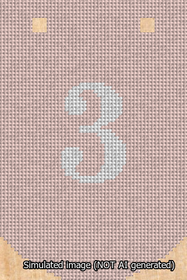 A simulated image of the stitched needlepoint design: Banner 13m Curved 3 White on Pink. Not A.I. generated.