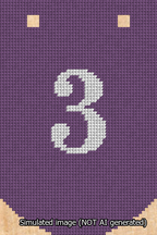 A simulated image of the stitched needlepoint design: Banner 13m Curved 3 White on Purple. Not A.I. generated.
