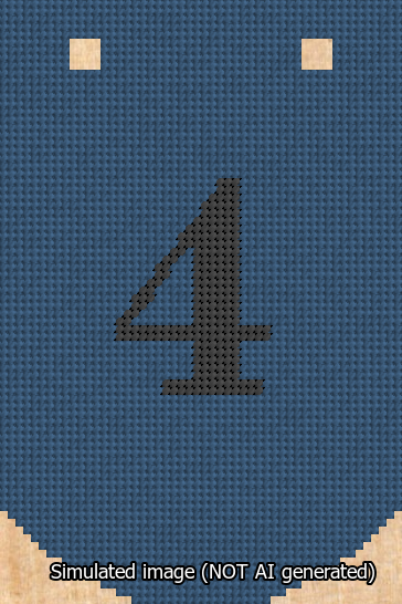 A simulated image of the stitched needlepoint design: Banner 13m Curved 4 Black on Blue. Not A.I. generated.