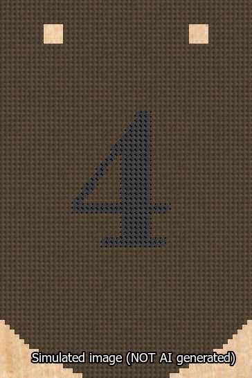 A simulated image of the stitched needlepoint design: Banner 13m Curved 4 Black on Brown. Not A.I. generated.
