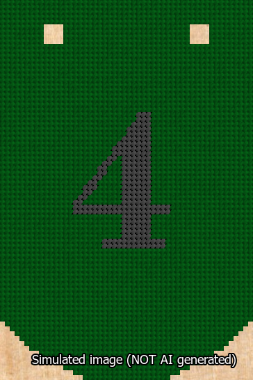 A simulated image of the stitched needlepoint design: Banner 13m Curved 4 Black on Green. Not A.I. generated.