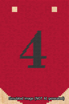 A simulated image of the stitched needlepoint design: Banner 13m Curved 4 Black on Red. Not A.I. generated.