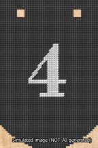 A simulated image of the stitched needlepoint design: Banner 13m Curved 4 White on Black. Not A.I. generated.