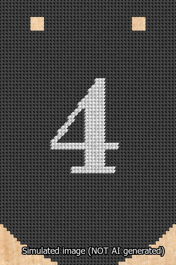 A simulated image of the stitched needlepoint design: Banner 13m Curved 4 White on Black. Not A.I. generated.