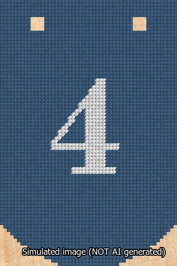 A simulated image of the stitched needlepoint design: Banner 13m Curved 4 White on Blue. Not A.I. generated.