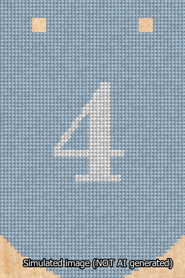 A simulated image of the stitched needlepoint design: Banner 13m Curved 4 White on Light Blue. Not A.I. generated.