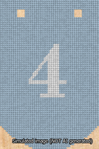 A simulated image of the stitched needlepoint design: Banner 13m Curved 4 White on Light Blue. Not A.I. generated.