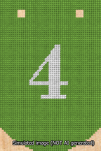 A simulated image of the stitched needlepoint design: Banner 13m Curved 4 White on Light Green. Not A.I. generated.