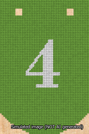 A simulated image of the stitched needlepoint design: Banner 13m Curved 4 White on Light Green. Not A.I. generated.