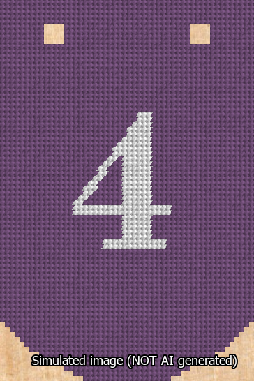 A simulated image of the stitched needlepoint design: Banner 13m Curved 4 White on Purple. Not A.I. generated.