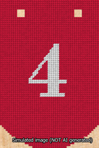 A simulated image of the stitched needlepoint design: Banner 13m Curved 4 White on Red. Not A.I. generated.
