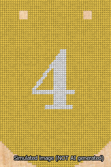 A simulated image of the stitched needlepoint design: Banner 13m Curved 4 White on Yellow. Not A.I. generated.