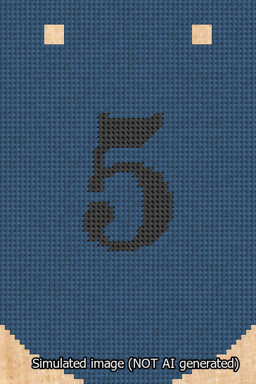 A simulated image of the stitched needlepoint design: Banner 13m Curved 5 Black on Blue. Not A.I. generated.
