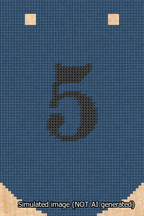 A simulated image of the stitched needlepoint design: Banner 13m Curved 5 Black on Blue. Not A.I. generated.
