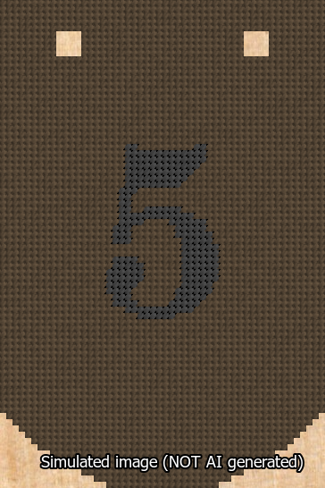 A simulated image of the stitched needlepoint design: Banner 13m Curved 5 Black on Brown. Not A.I. generated.