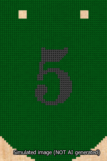 A simulated image of the stitched needlepoint design: Banner 13m Curved 5 Black on Green. Not A.I. generated.