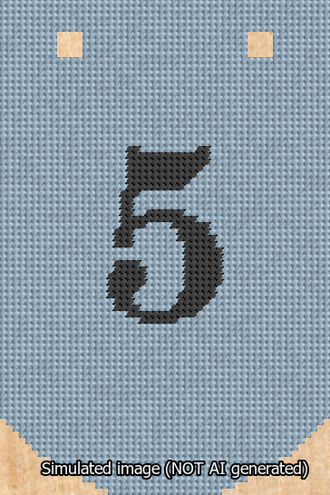 A simulated image of the stitched needlepoint design: Banner 13m Curved 5 Black on Light Blue. Not A.I. generated.