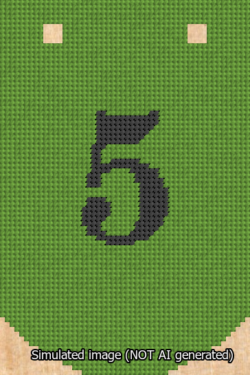 A simulated image of the stitched needlepoint design: Banner 13m Curved 5 Black on Light Green. Not A.I. generated.