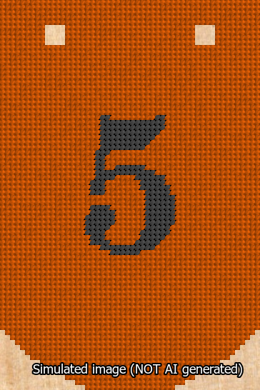 A simulated image of the stitched needlepoint design: Banner 13m Curved 5 Black on Orange. Not A.I. generated.