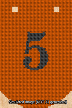 A simulated image of the stitched needlepoint design: Banner 13m Curved 5 Black on Orange. Not A.I. generated.