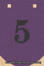 A simulated image of the stitched needlepoint design: Banner 13m Curved 5 Black on Purple. Not A.I. generated.