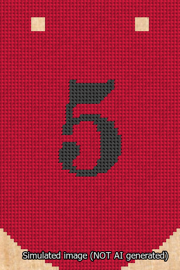 A simulated image of the stitched needlepoint design: Banner 13m Curved 5 Black on Red. Not A.I. generated.