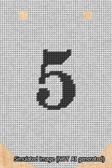 A simulated image of the stitched needlepoint design: Banner 13m Curved 5 Black on White. Not A.I. generated.