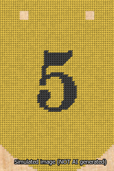 A simulated image of the stitched needlepoint design: Banner 13m Curved 5 Black on Yellow. Not A.I. generated.