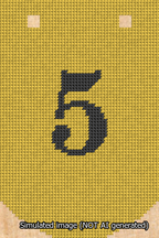 A simulated image of the stitched needlepoint design: Banner 13m Curved 5 Black on Yellow. Not A.I. generated.