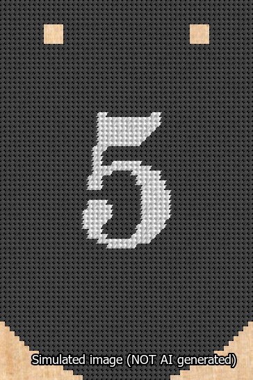 A simulated image of the stitched needlepoint design: Banner 13m Curved 5 White on Black. Not A.I. generated.