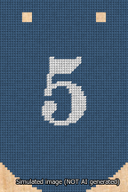 A simulated image of the stitched needlepoint design: Banner 13m Curved 5 White on Blue. Not A.I. generated.
