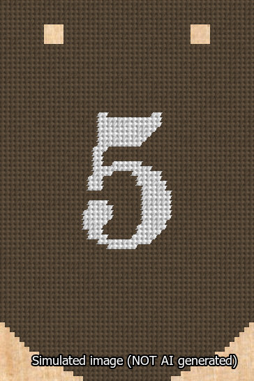 A simulated image of the stitched needlepoint design: Banner 13m Curved 5 White on Brown. Not A.I. generated.