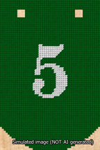 A simulated image of the stitched needlepoint design: Banner 13m Curved 5 White on Green. Not A.I. generated.