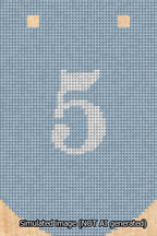 A simulated image of the stitched needlepoint design: Banner 13m Curved 5 White on Light Blue. Not A.I. generated.