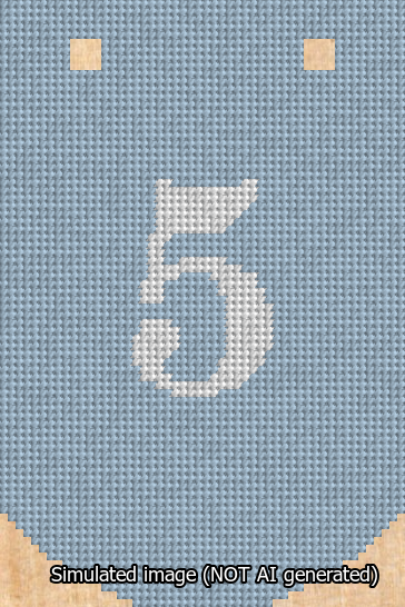 A simulated image of the stitched needlepoint design: Banner 13m Curved 5 White on Light Blue. Not A.I. generated.