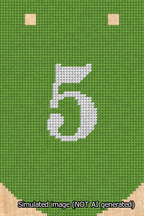 A simulated image of the stitched needlepoint design: Banner 13m Curved 5 White on Light Green. Not A.I. generated.