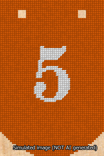 A simulated image of the stitched needlepoint design: Banner 13m Curved 5 White on Orange. Not A.I. generated.