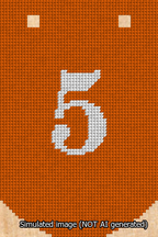 A simulated image of the stitched needlepoint design: Banner 13m Curved 5 White on Orange. Not A.I. generated.