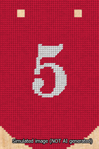 A simulated image of the stitched needlepoint design: Banner 13m Curved 5 White on Red. Not A.I. generated.