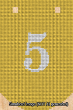 A simulated image of the stitched needlepoint design: Banner 13m Curved 5 White on Yellow. Not A.I. generated.