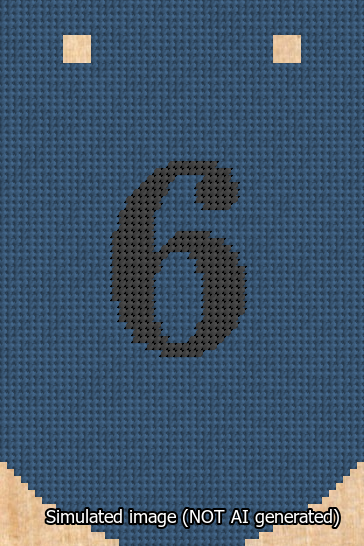 A simulated image of the stitched needlepoint design: Banner 13m Curved 6 Black on Blue. Not A.I. generated.