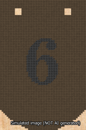 A simulated image of the stitched needlepoint design: Banner 13m Curved 6 Black on Brown. Not A.I. generated.