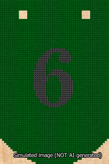 A simulated image of the stitched needlepoint design: Banner 13m Curved 6 Black on Green. Not A.I. generated.